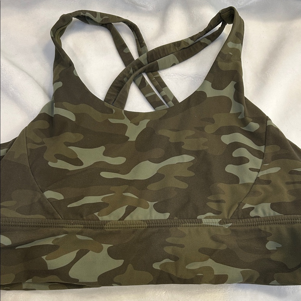 BuffBunny Olive Camo Crisscross Sports Bra